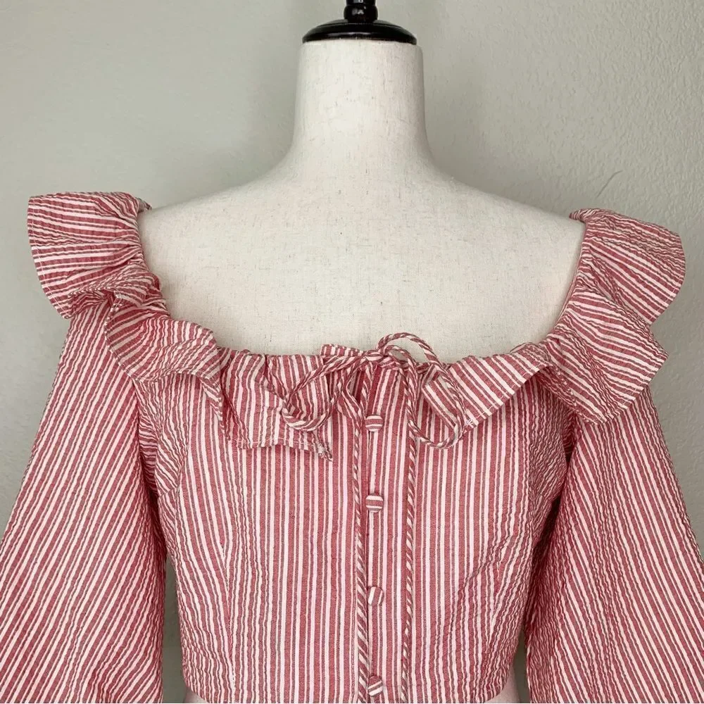 NWT Zara Women’s Size Medium Striped Ruffles Crop Top